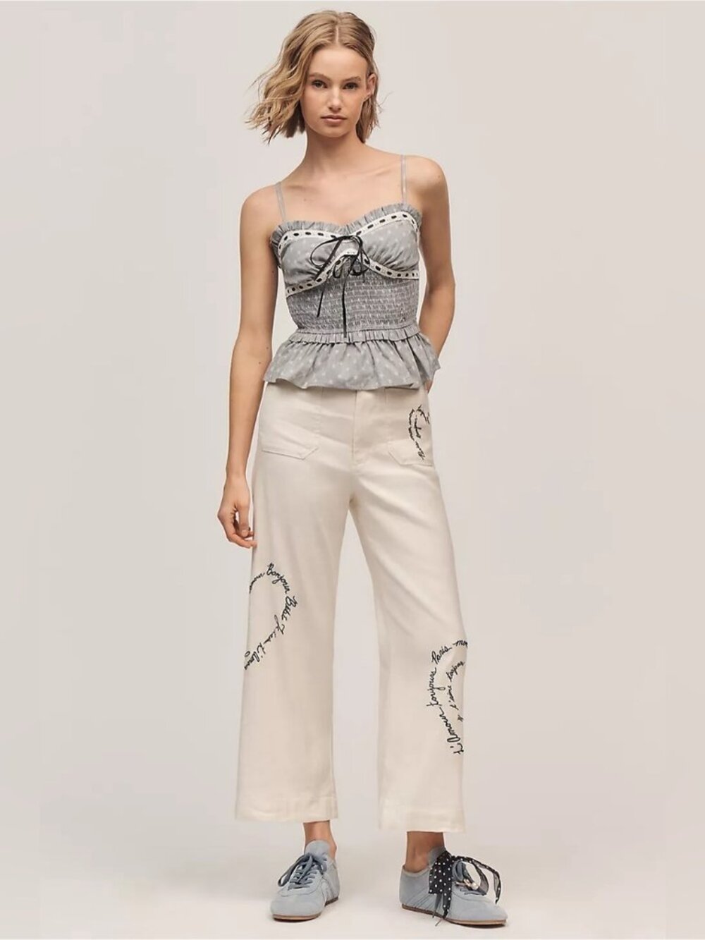 NWT Size 30 - The Colette Linen-Blend Love Notes embroidery Trousers (US$158) - Picture 6 of 16